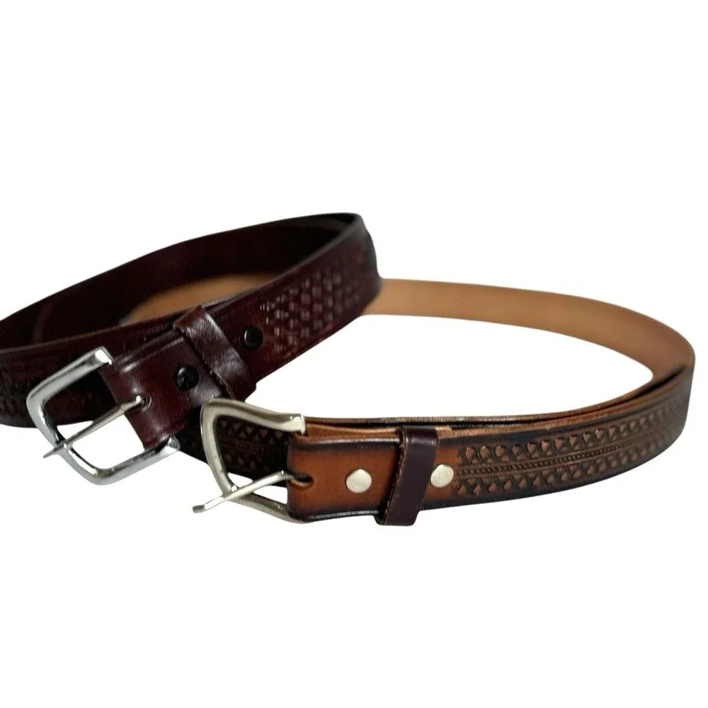 Men's Artisan Leather Western Belts Tooled Braided 40